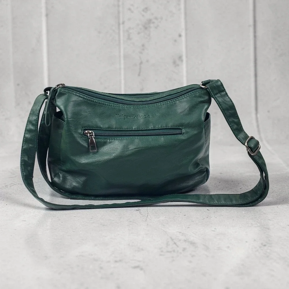 Volganik Rock Forest Green Faux Leather Multi Pocket Crossbody Shoulder Bag